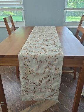Fall Cream Embroidered Berry Branch Table Runner - 13" X 90"